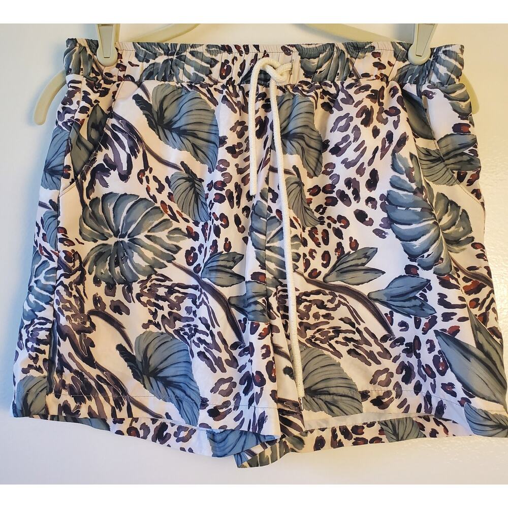 Icon Swim Mens Swim Trunks Size S Tropical Leopard Print Pockets Netted